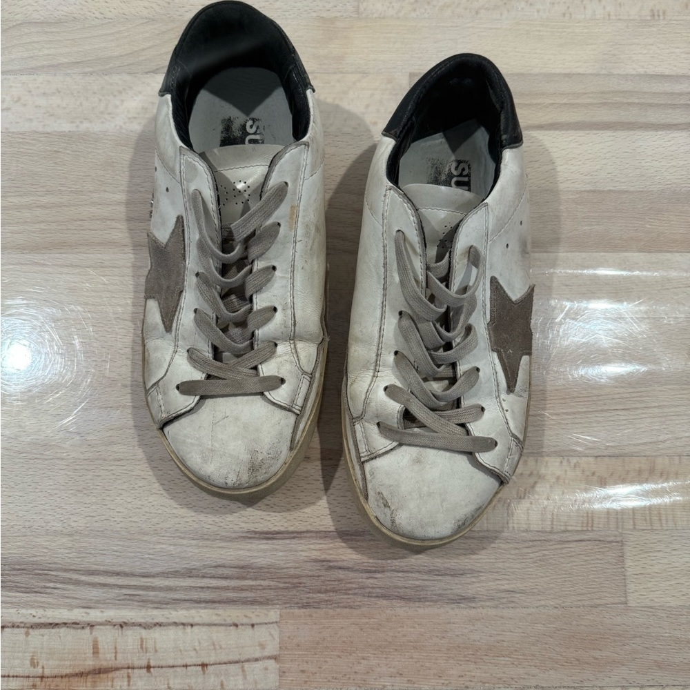 Golden Goose White and Gray Classic Sneakers